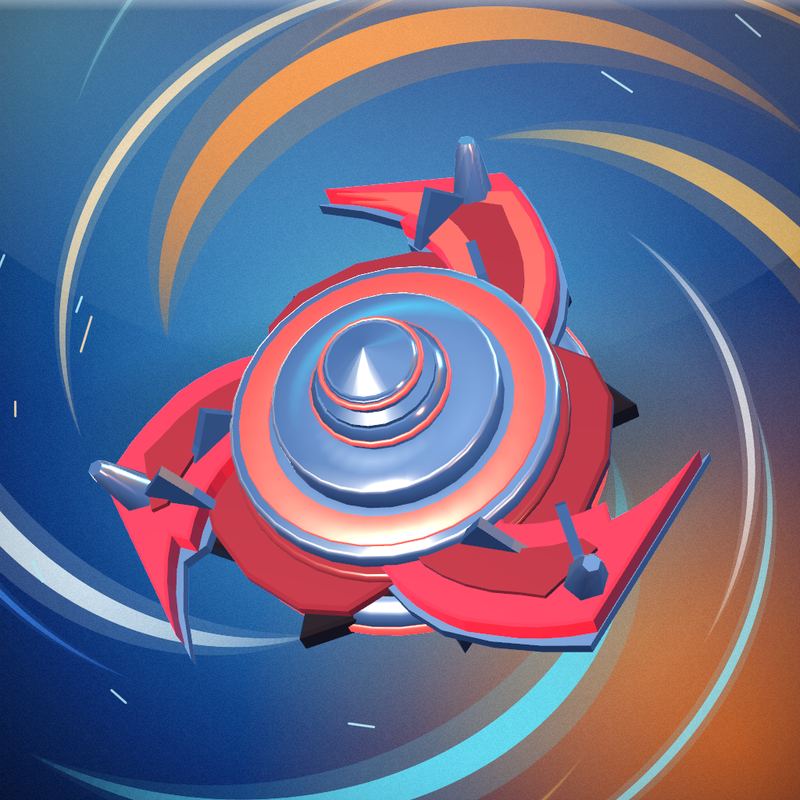 A red and steel battle blade spinning in a blue and orange swirl